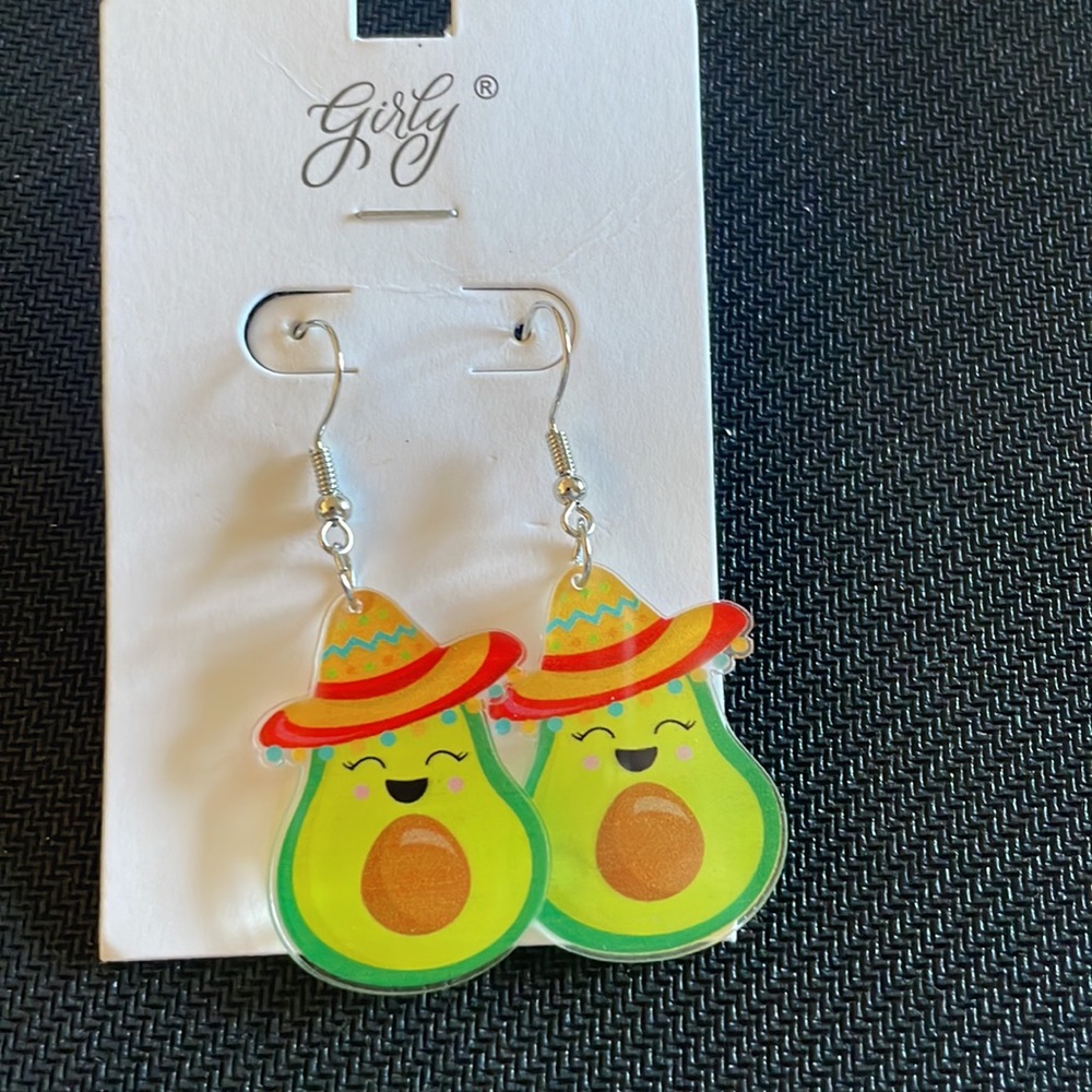 Girly Sombrero Wearing Avocado 🥑 Costume Jewelry Earrings